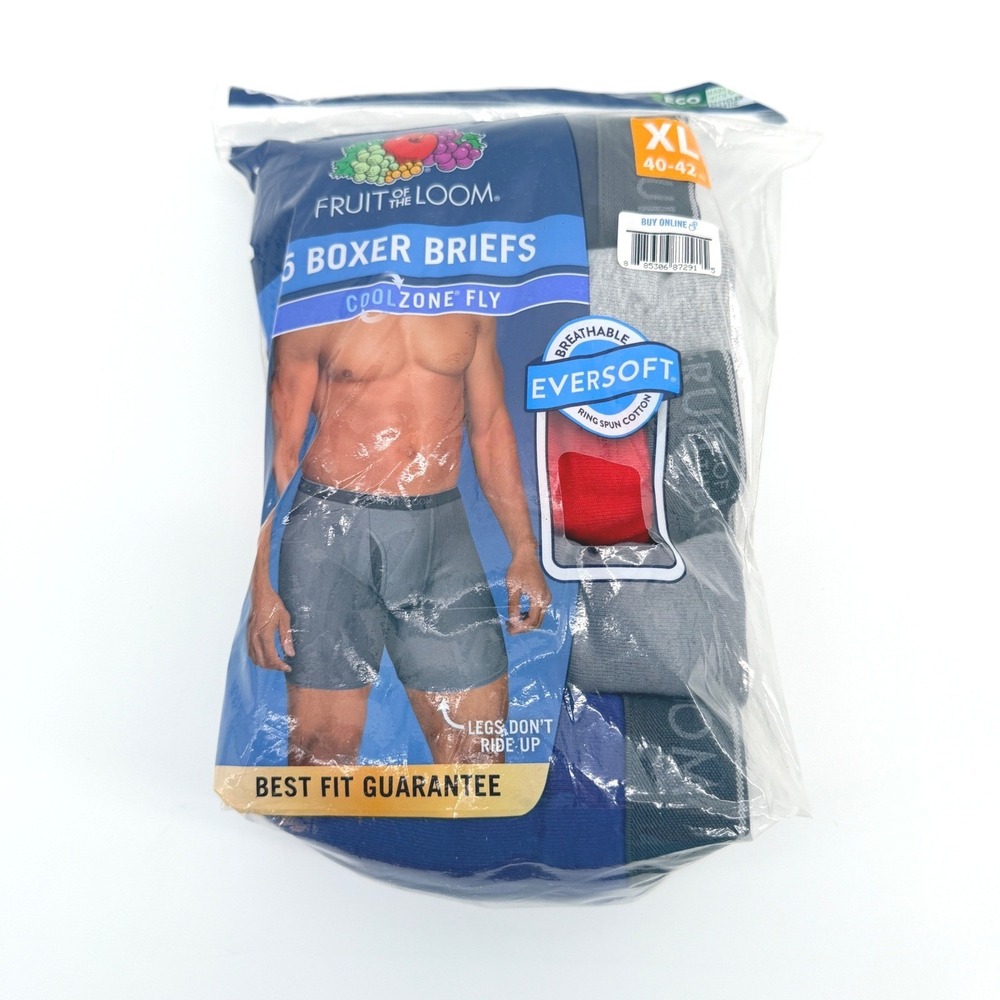 Fruit of the Loom Boxer Briefs Men‎ XL Multicolor Coolzone Fly Eversoft 5 Pack